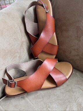 Cynthia Rowley Brown Leather Crisscross Slingback Sandals